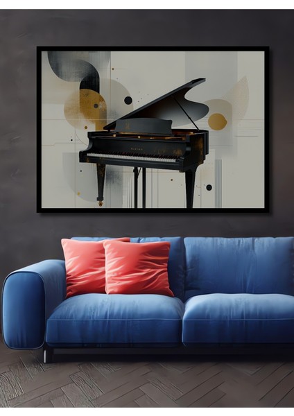 Çerçeve Görünümlü Altın Dokunuşlu Piyano Modern Sanat Ev/işyeri/ofis Dekoratif Ahşap Kare Tablosu