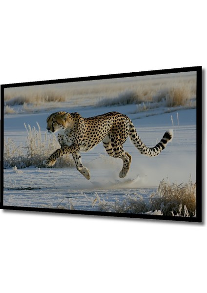 Çerçeve Görünümlü Kar Leoparı Hızlı Koşu Yağlı Boya Görünümlü Dekoratif Ahşap Ofis Kare Tablo fiyatları
