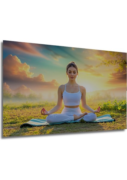 Yoga Yapan Kadın Huzurlu Doğa Manzarası Yağlı Boya Görünümlü Dekoratif Ahşap Ev/işyeri/ofis Tablo modelleri