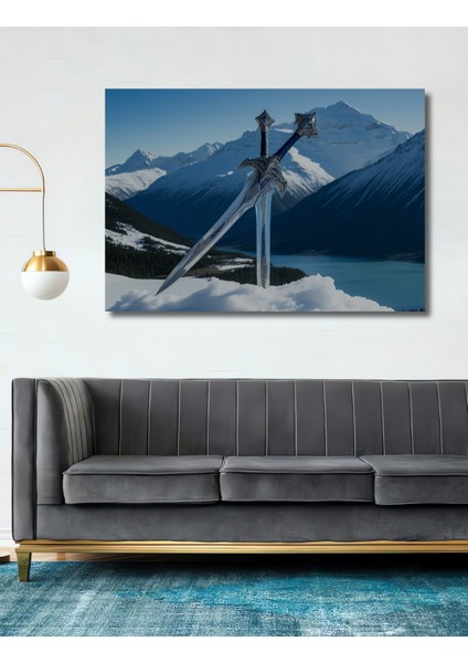 Buz Kraliçesi Kılıcı Yağlı Boya Görünümlü Dekoratif Ahşap Ev/işyeri/ofis Kare Tablo