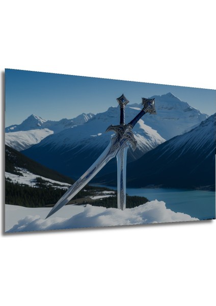 Buz Kraliçesi Kılıcı Yağlı Boya Görünümlü Dekoratif Ahşap Ev/işyeri/ofis Kare Tablo modelleri