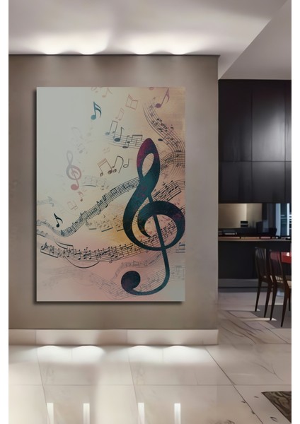 Müzik Notaları Yağlı Boya Görünümlü Dekoratif Ahşap Dekoratif Ev/işyeri/ofis Kare Tablo