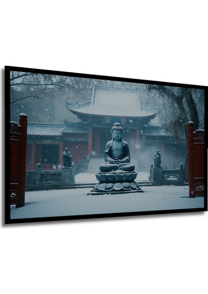 Çerçeve Görünümlü Karda Meditasyon Yapan Buda Heykeli Yağlı Boya Görünümlü Ahşap Ofis Kare Tablo modelleri