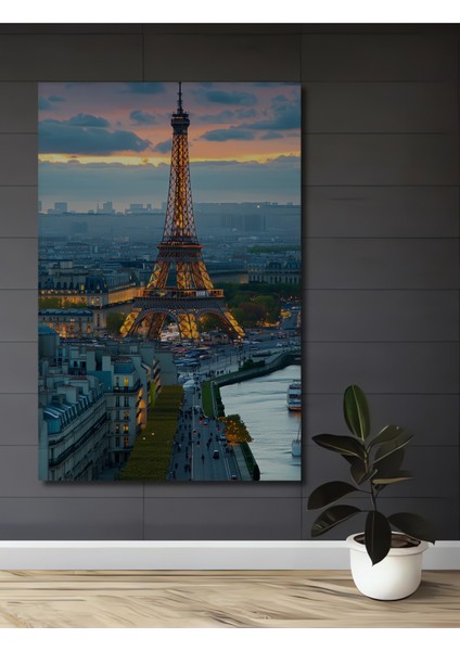 Eiffel Kulesi Paris Manzarası Yağlı Boya Görünümlü Dekoratif Ahşap Ev/işyeri/ofis Kare Tablo