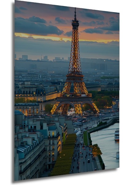 Eiffel Kulesi Paris Manzarası Yağlı Boya Görünümlü Dekoratif Ahşap Ev/işyeri/ofis Kare Tablo modelleri