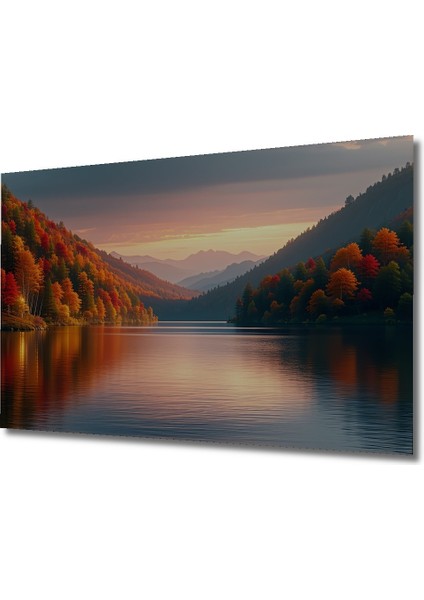 Sonbahar Renkleri Göl Manzarası Yağlı Boya Görünümlü Dekoratif Ahşap Ev/işyeri/ofis Kare Tablo fiyatları