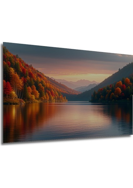 Sonbahar Renkleri Göl Manzarası Yağlı Boya Görünümlü Dekoratif Ahşap Ev/işyeri/ofis Kare Tablo modelleri