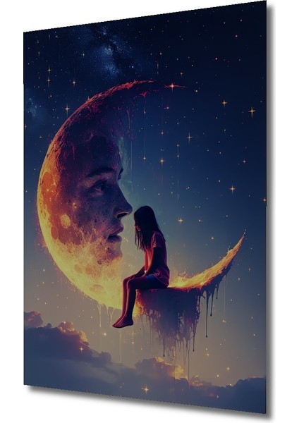 Ay Yüzlü Kız Rüyası Yağlı Boya Görünümlü Ev/işyeri/ofis Dekoratif Ahşap Kare Tablo fiyatları
