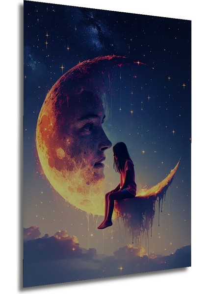 Ay Yüzlü Kız Rüyası Yağlı Boya Görünümlü Ev/işyeri/ofis Dekoratif Ahşap Kare Tablo modelleri