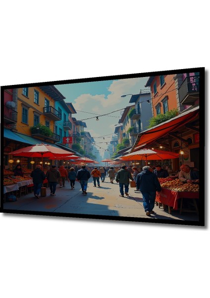 Çerçeve Görünümlü Renkli Pazar Yeri Yağlı Boya Görünümlü Dekoratif Ahşap Ev/işyeri/ofis Kare Tablo fiyatları