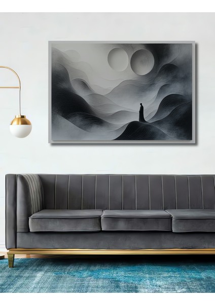 Minimalist Dağlar ve Silüet Siyah Beyaz Dekoratif Ahşap Ev/işyeri/ofis Kare Tablo