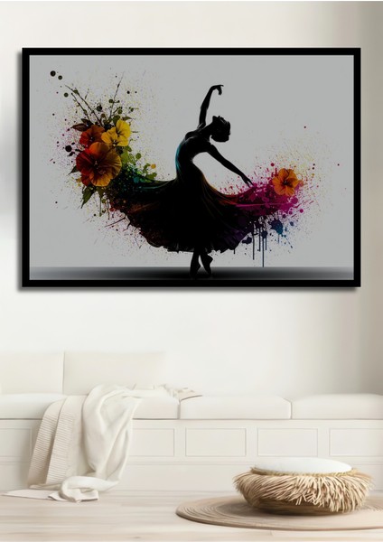 Çerçeve Görünümlü Çiçekli Balerin Sulu Boya Görünümlü Dekoratif Ahşap Dekoratif Ofis Kare Tablo