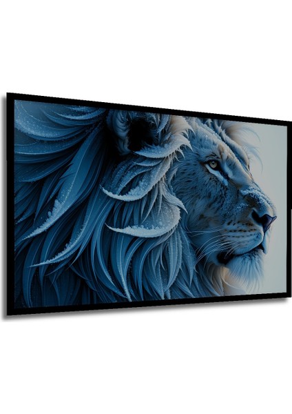 Çerçeve Görünümlü Buz Mavisi Aslan Yağlı Boya Görünümlü Ev/işyeri/ofis Dekoratif Ahşap Kare Tablo modelleri