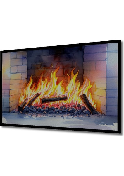 Çerçeve Görünümlü Sıcak Şömine Ateşi Sulu Boya Görünümlü Dekoratif Ahşap Ev/işyeri/ofis Kare Tablo fiyatları