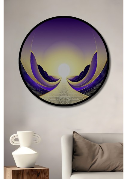 Çerçeve Görünümlü Mor Altın Işık Hüzmesi Soyut Sanat Ev/işyeri/ofis Dekoratif Ahşap Yuvarlak Tablo