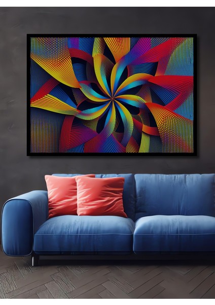Çerçeve Görünümlü Renkli Çizgisel Soyut Sanat Dekoratif Ahşap Görünümlü Ev/işyeri/ofis Kare Tablo