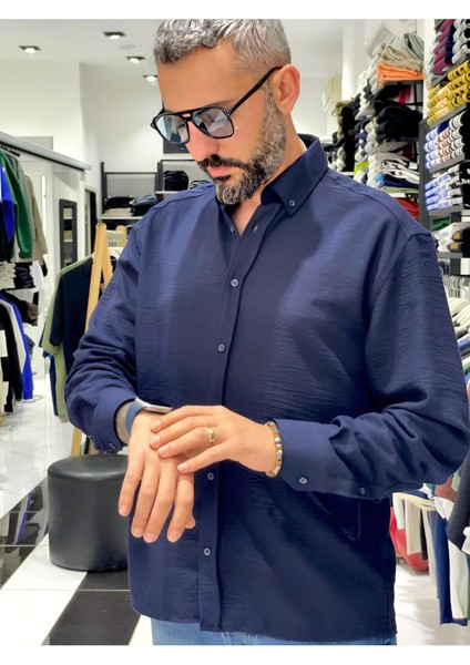 Keten Pamuk Uzun Kollu Oversize Erkek Gömlek
