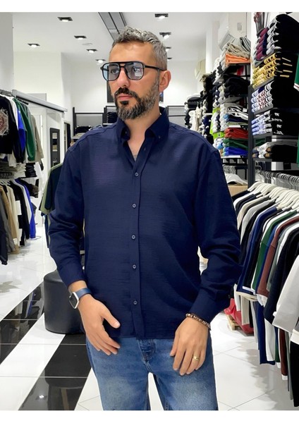 Keten Pamuk Uzun Kollu Oversize Erkek Gömlek