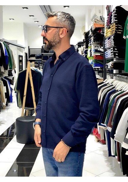 Keten Pamuk Uzun Kollu Oversize Erkek Gömlek