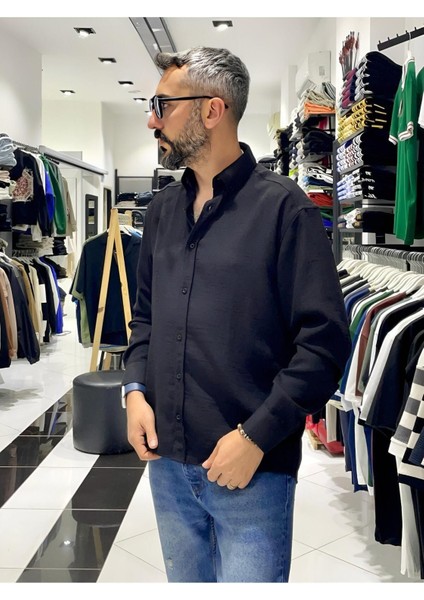 Keten Pamuk Uzun Kollu Oversize Erkek Gömlek