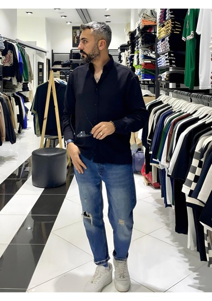 Keten Pamuk Uzun Kollu Oversize Erkek Gömlek