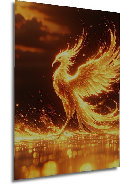 Ateşten Yükselen Phoenix Kuşu Yağlı Boya Görünümlü Dekoratif Ahşap Ev/işyeri/ofis Kare Tablo modelleri