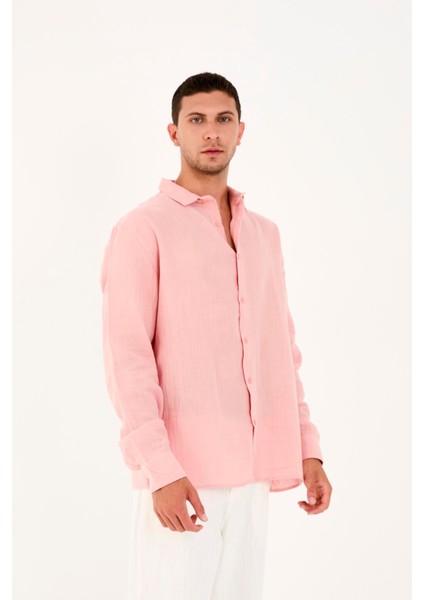 R-6048 Ayaklı Yaka Arka Roba Detaylı Uzun Kol Müslin Gömlek indirimleri