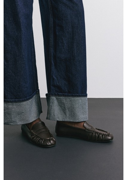 Loafer 2510 - Büzgülü Detaylı Acı Kahve Kadın Loafer
