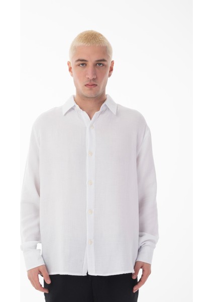 R-6048 Ayaklı Yaka Arka Roba Detaylı Uzun Kol Müslin Gömlek