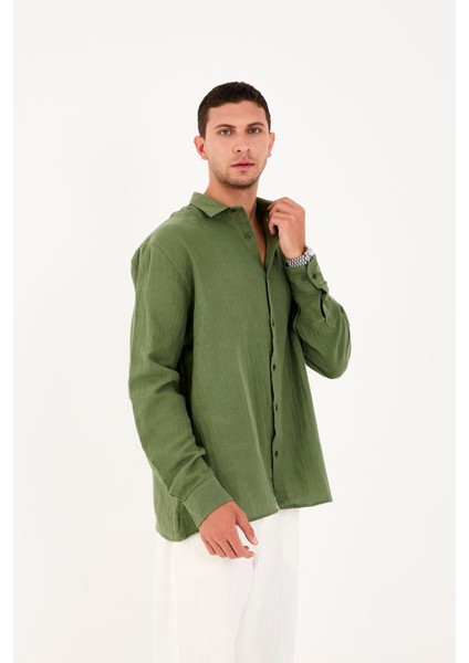 R-6048 Ayaklı Yaka Arka Roba Detaylı Uzun Kol Müslin Gömlek indirimleri