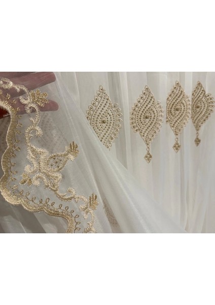 Nivemeshome Sinop 523 V-104 Altın Işlemeli 1/3 Sık Pileli Tül Perde Apm modelleri