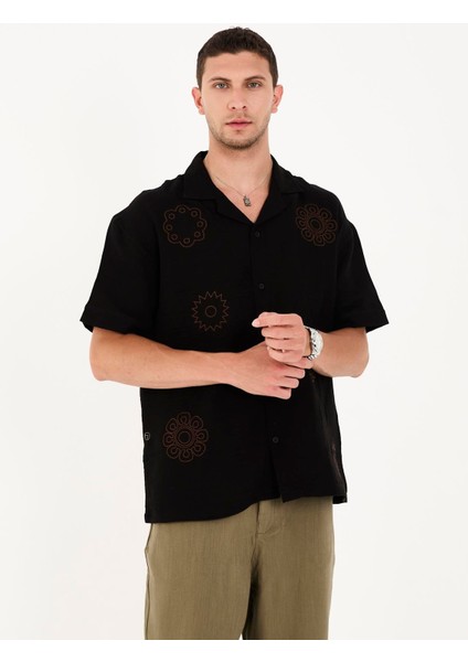 R-6063 Apaç Yaka Kısa Kol Nakışlı Müslin Gömlek modelleri