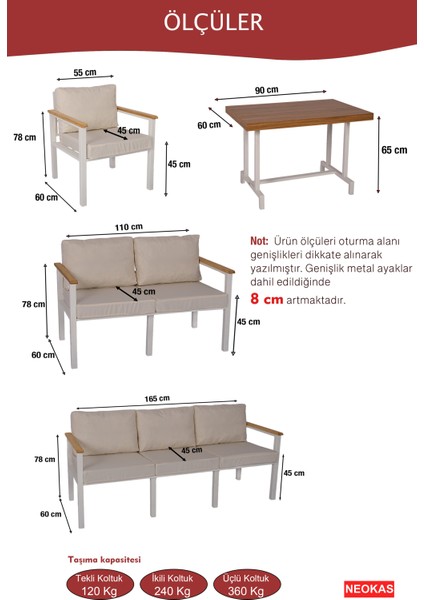 Metal Bahçe Oturma Grubu, Balkon Takımı, Kafe Koltuğu, Bekleme Alanı Koltuğu, 1 + 1 + 2 + Masa indirimleri