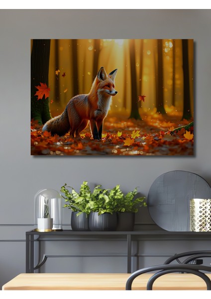Sonbahar Ormanında Yağlı Boya Görünümlü Tilki Sanatı Ev/işyeri/ofis/salon Ahşap Dekoratif Kare Tablo