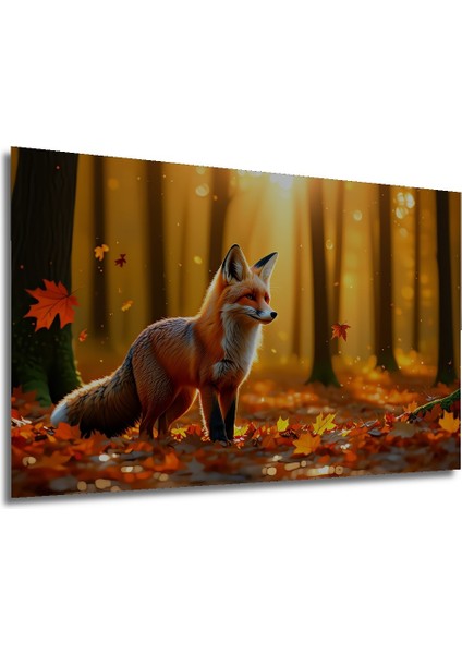 Sonbahar Ormanında Yağlı Boya Görünümlü Tilki Sanatı Ev/işyeri/ofis/salon Ahşap Dekoratif Kare Tablo modelleri
