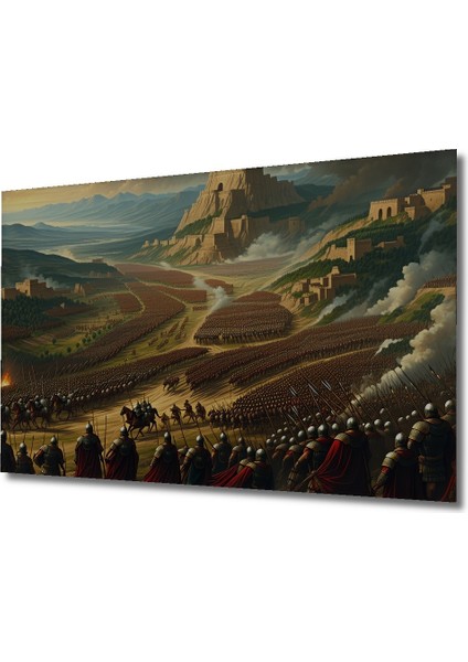 Destansı Savaş Alanı Yağlı Boya Görünümlü Dekoratif Ahşap Ev/işyeri/ofis Kare Tablo fiyatları
