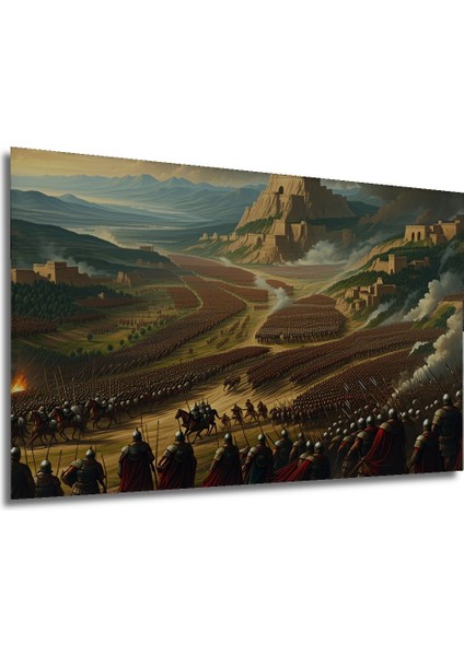 Destansı Savaş Alanı Yağlı Boya Görünümlü Dekoratif Ahşap Ev/işyeri/ofis Kare Tablo modelleri