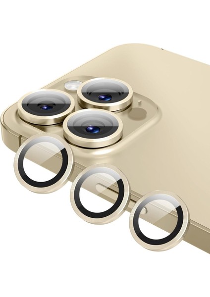 (Kaliteyi Bozmaz) iPhone 14 Pro Max / (Kaliteyi Bozmaz) iPhone 14 Pro Uyumlu Kamera Koruyucu Lens Altın Metal Çerçeveli