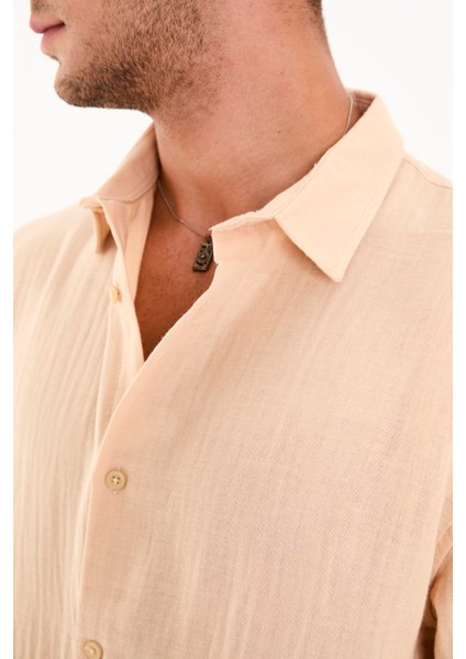 R-6048 Ayaklı Yaka Arka Roba Detaylı Uzun Kol Müslin Gömlek indirimleri