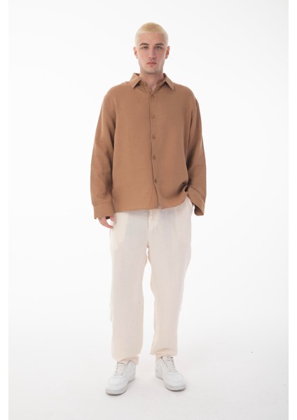 R-6048 Ayaklı Yaka Arka Roba Detaylı Uzun Kol Müslin Gömlek