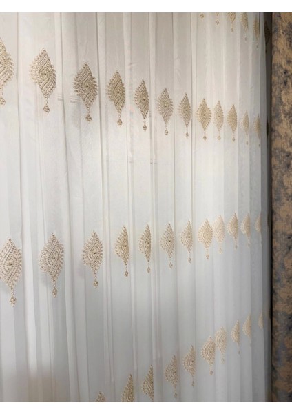 Nivemeshome Sinop 523 V-104 Altın Işlemeli 1/3 Sık Pileli Tül Perde Apm fiyatları