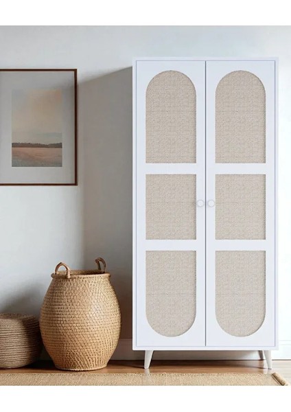 Bali Bohem Jüt 2 Kapaklı Gardırop – Jüt Kumaş Mdf Kapaklı, Meşe