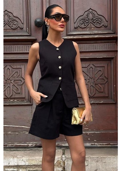 Ezel Glory Gold Düğme Detaylı Yelek Şort Cotton Takım 10134-17 fiyatları