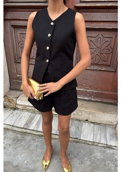 Ezel Glory Gold Düğme Detaylı Yelek Şort Cotton Takım 10134-17 fırsatları