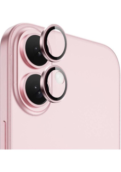 (Kaliteyi Bozmaz) iPhone 16 / 16 Plus Uyumlu Safir Kamera Pembe Lens Koruyucu Kolay Kurulum Aparatlı