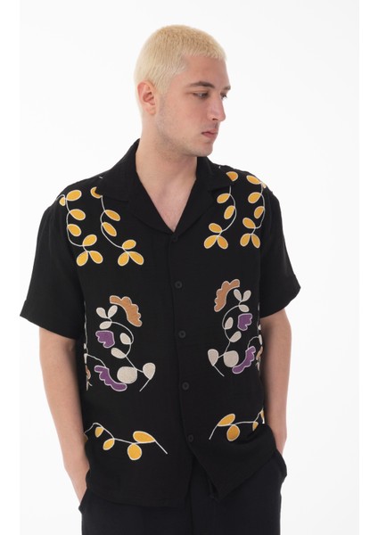 R-6057 Apaç Yaka Kısa Kol Nakışlı Müslin Gömlek fiyatları