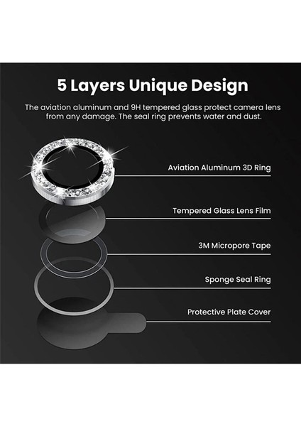 (Kaliteyi Bozmaz) (Taşlı Lens Koruyucu) (Kaliteyi Bozmaz) iPhone 13 / (Kaliteyi Bozmaz) iPhone 13 Mini Uyumlu Taşlı Çerçeveli Kamera Kırmızı Lens Koruyucu fiyatları