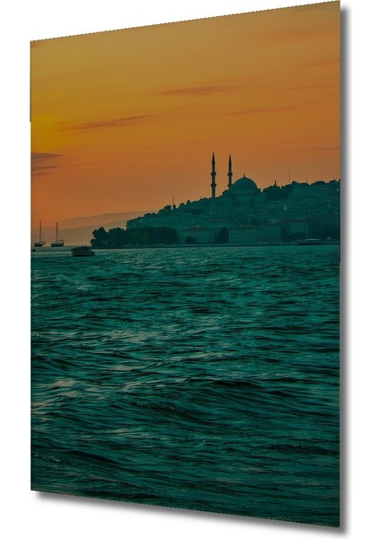 Gün Batımı Istanbul Silüeti Yağlı Boya Görünümlü Dekoratif Ahşap Ev/işyeri/ofis Kare Tablo fiyatları
