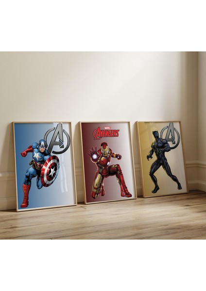 (Çerçevesiz) Kaptan Amerika, Demir Adam, Black Panther Poster Seti 3 Lü Çerçevesiz Poster, Marvel Poster fiyatları