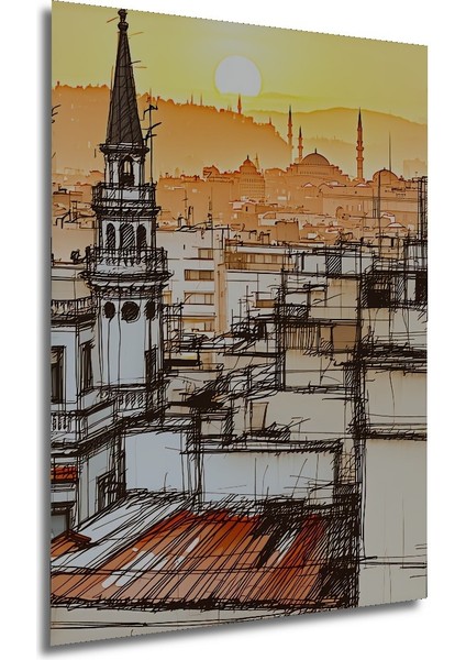 Istanbul Silüeti Kara Kalem Görünümlü Dekoratif Ahşap Ev/işyeri/ofis Kare Tablo modelleri